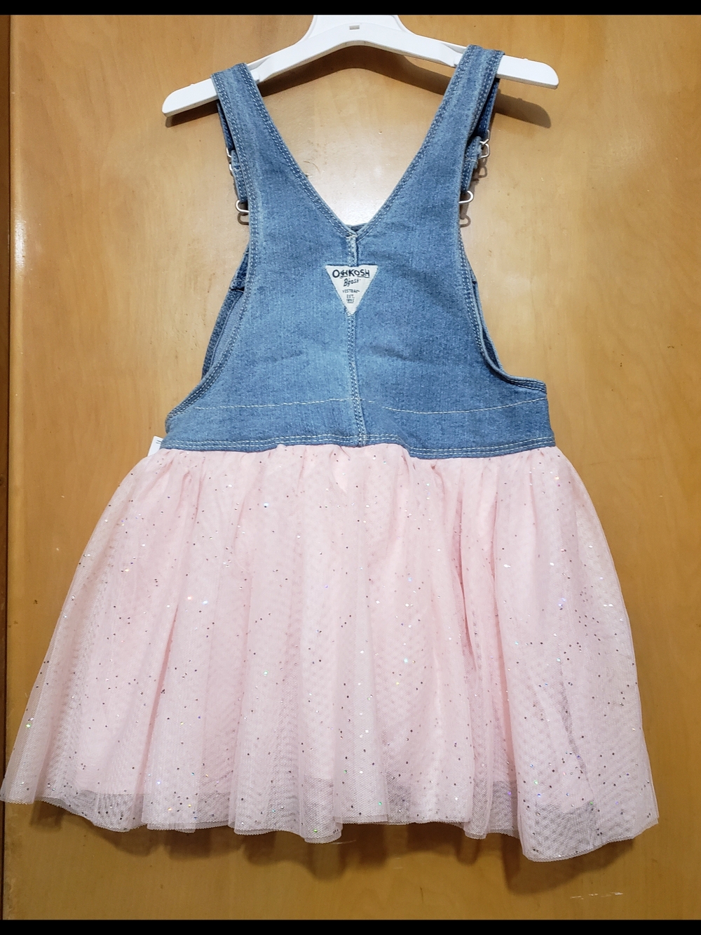 OshKosh B'gosh Denim Overall Dress with Pink Tulle Skirt - Picture 4 of 5